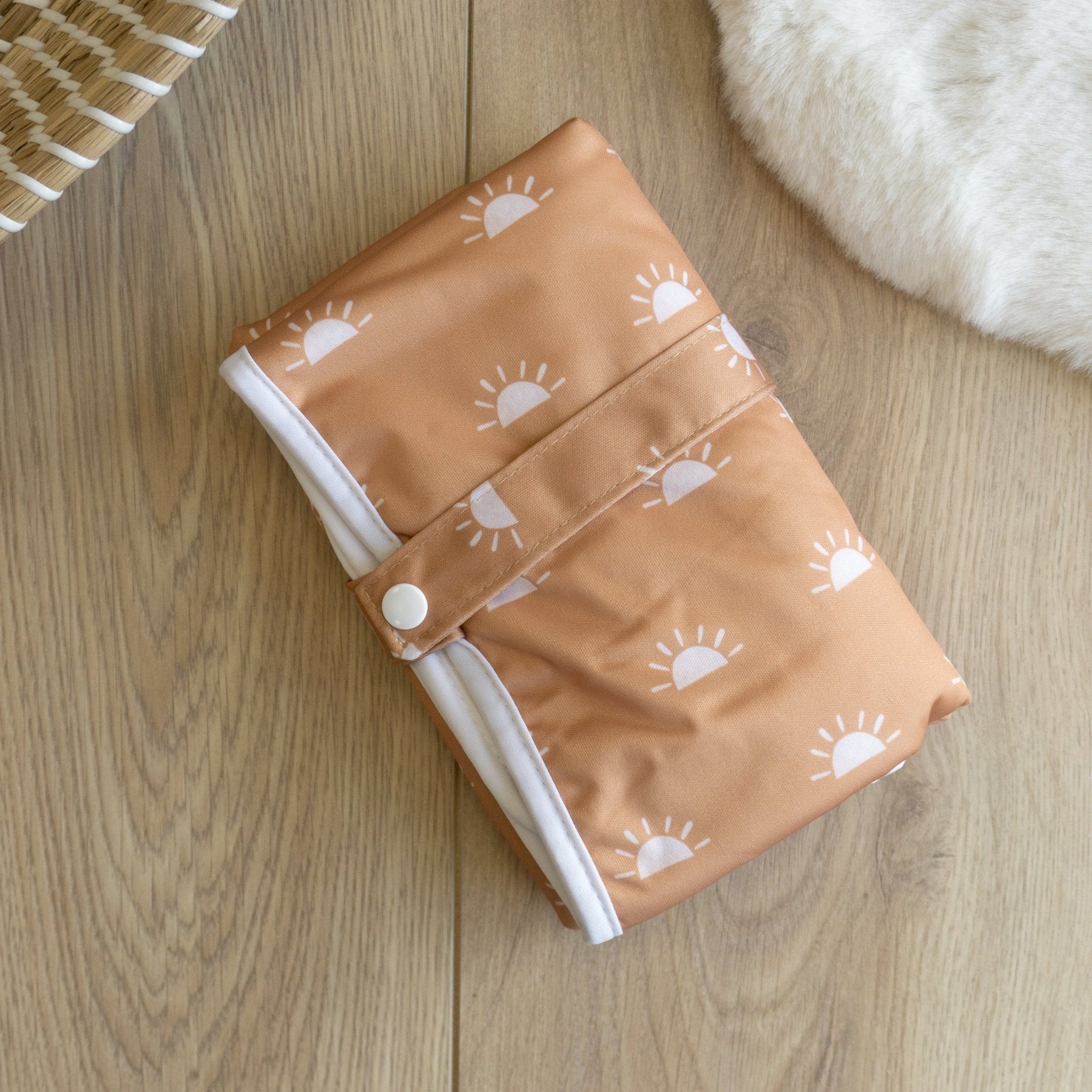 Baby Travel Changing Mats - Sunnies Camel with White - Modern Cloth Nappies