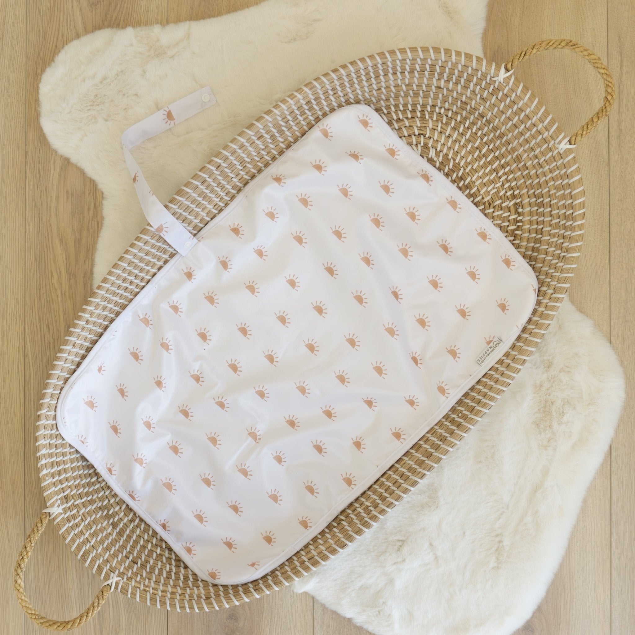 Baby Travel Changing Mats - Sunnies White with Camel - Modern Cloth Nappies