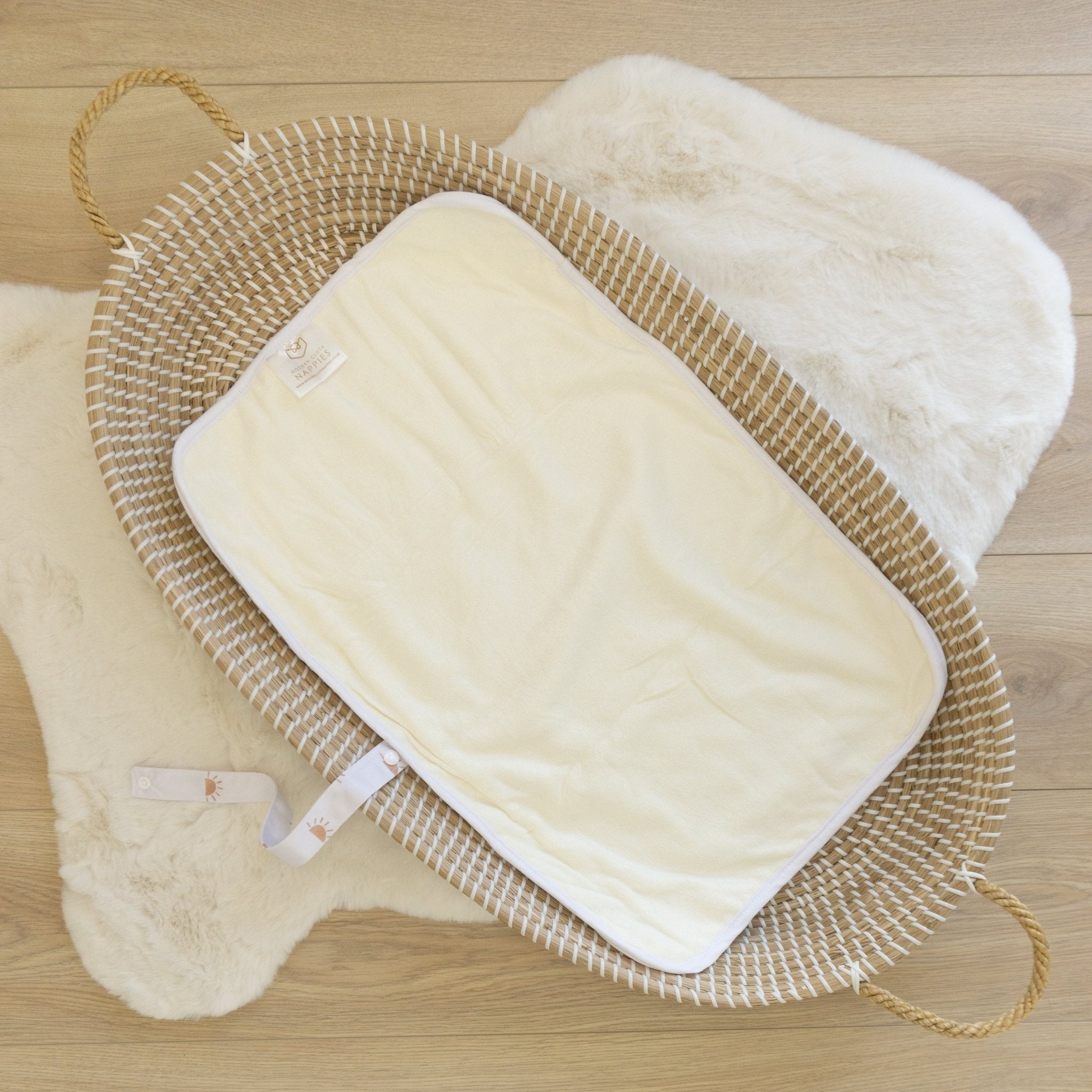 Baby Travel Changing Mats - Sunnies White with Camel - Modern Cloth Nappies