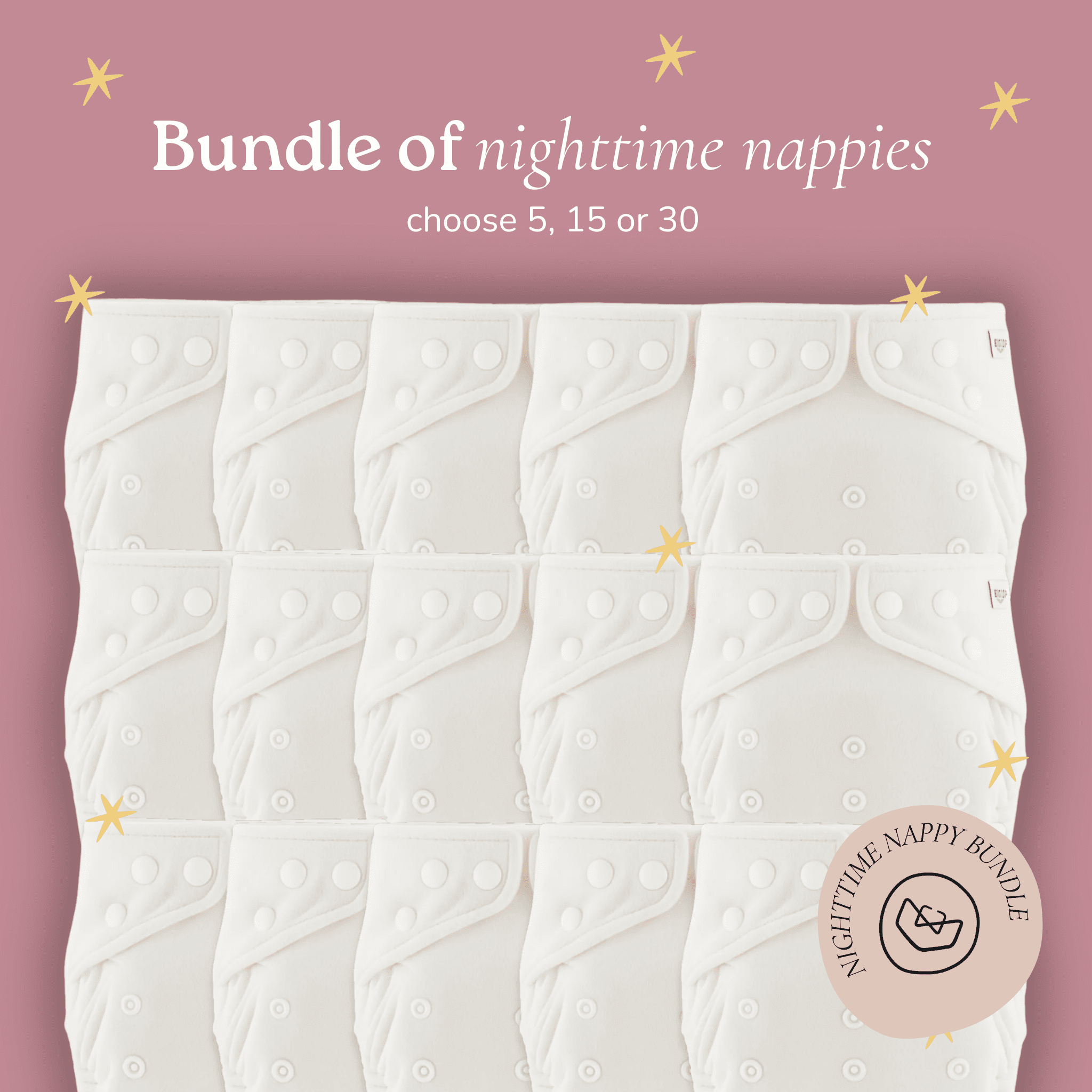 Bedtime Overnight Reusable Nappies Bundle Choose 5, 15 or 25 - Modern Cloth Nappies