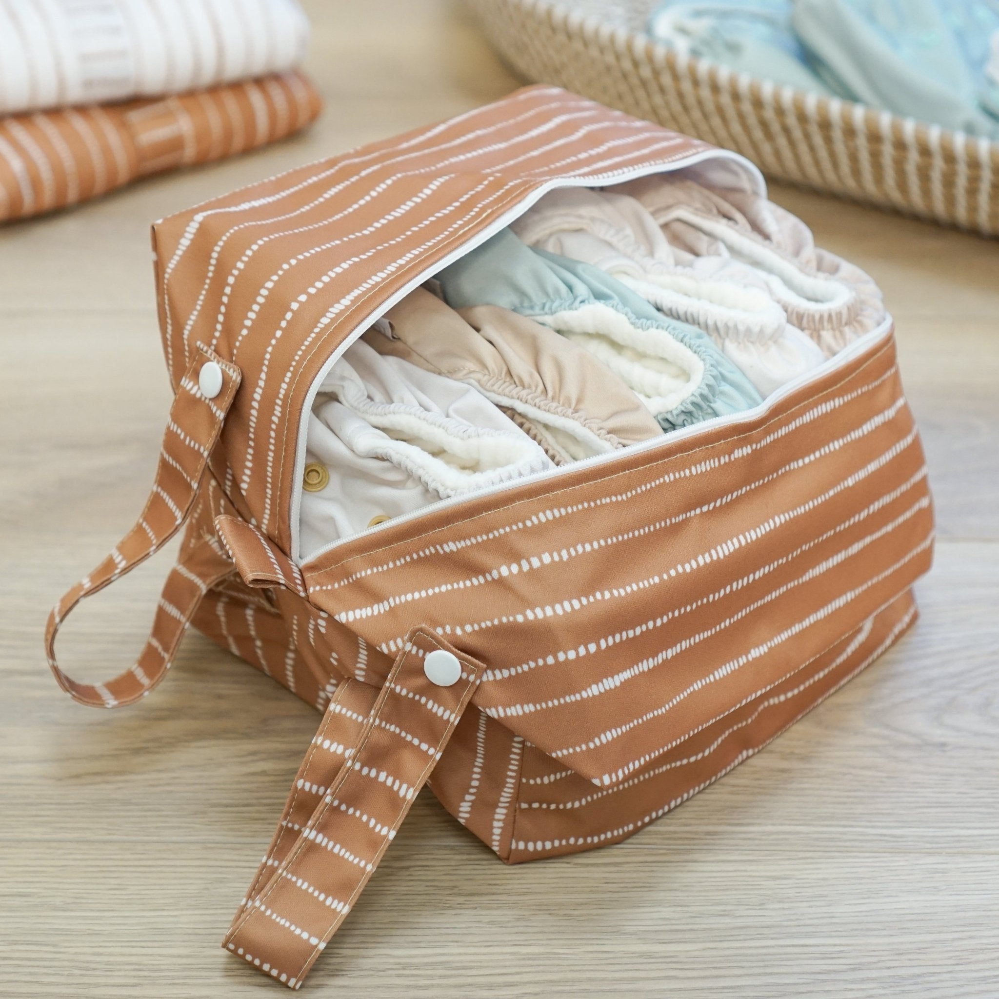 Cloth Nappy Pod - Dune Tan with White - Modern Cloth Nappies