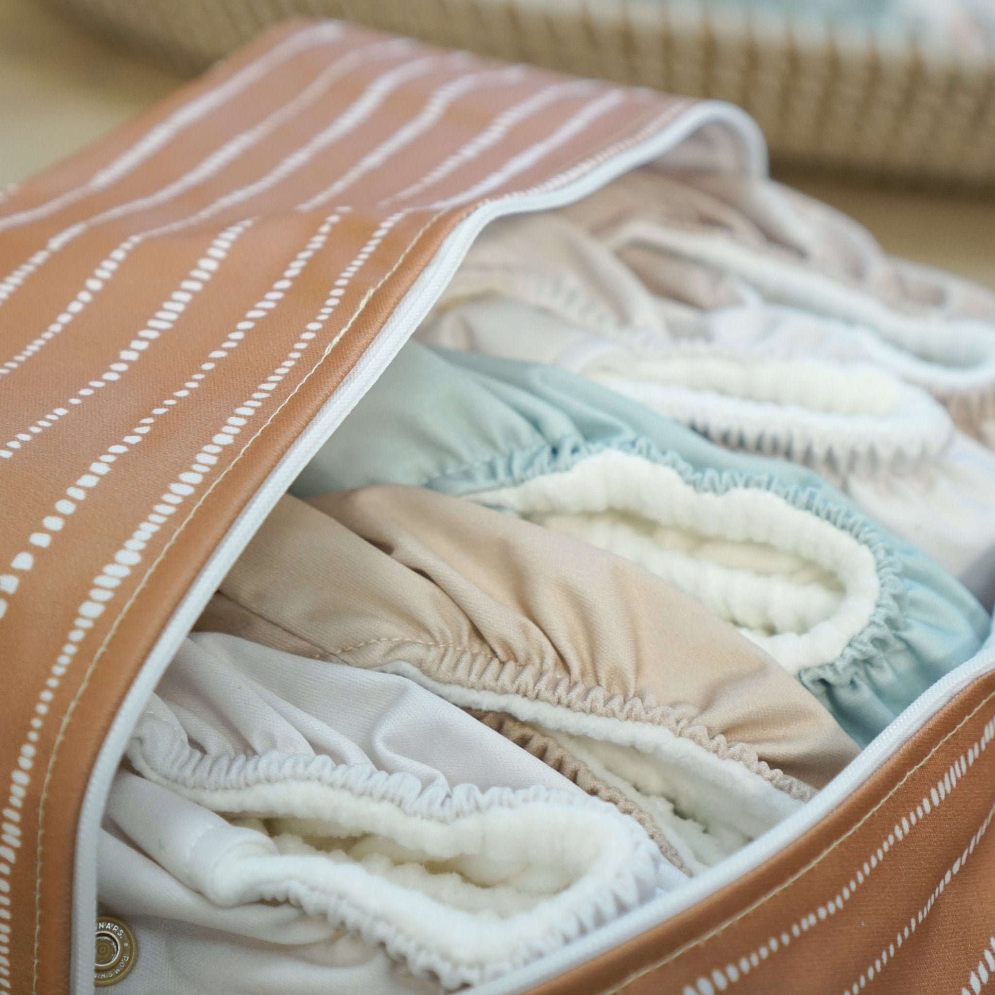Cloth Nappy Pod - Dune Tan with White - Modern Cloth Nappies