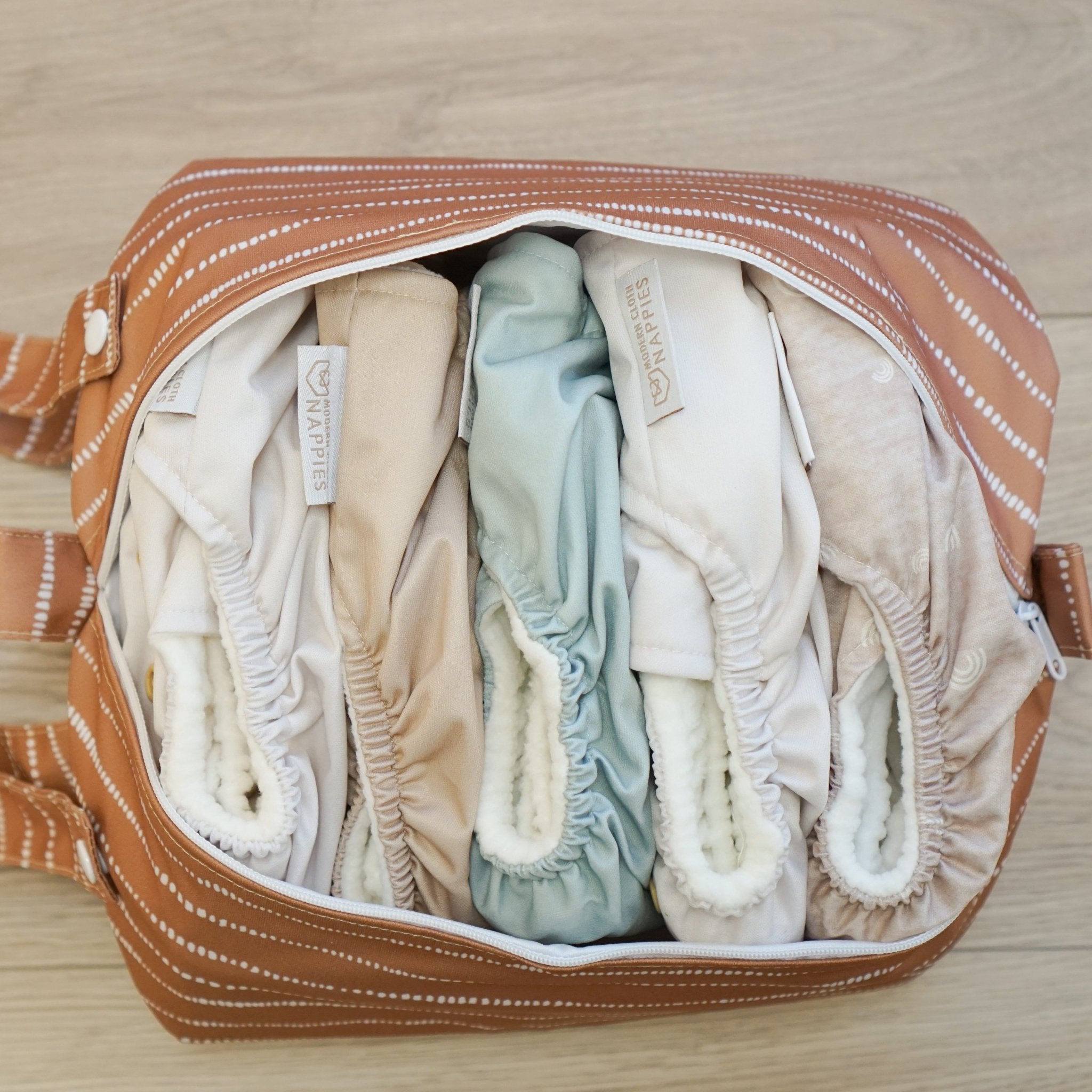 Cloth Nappy Pod - Dune Tan with White - Modern Cloth Nappies