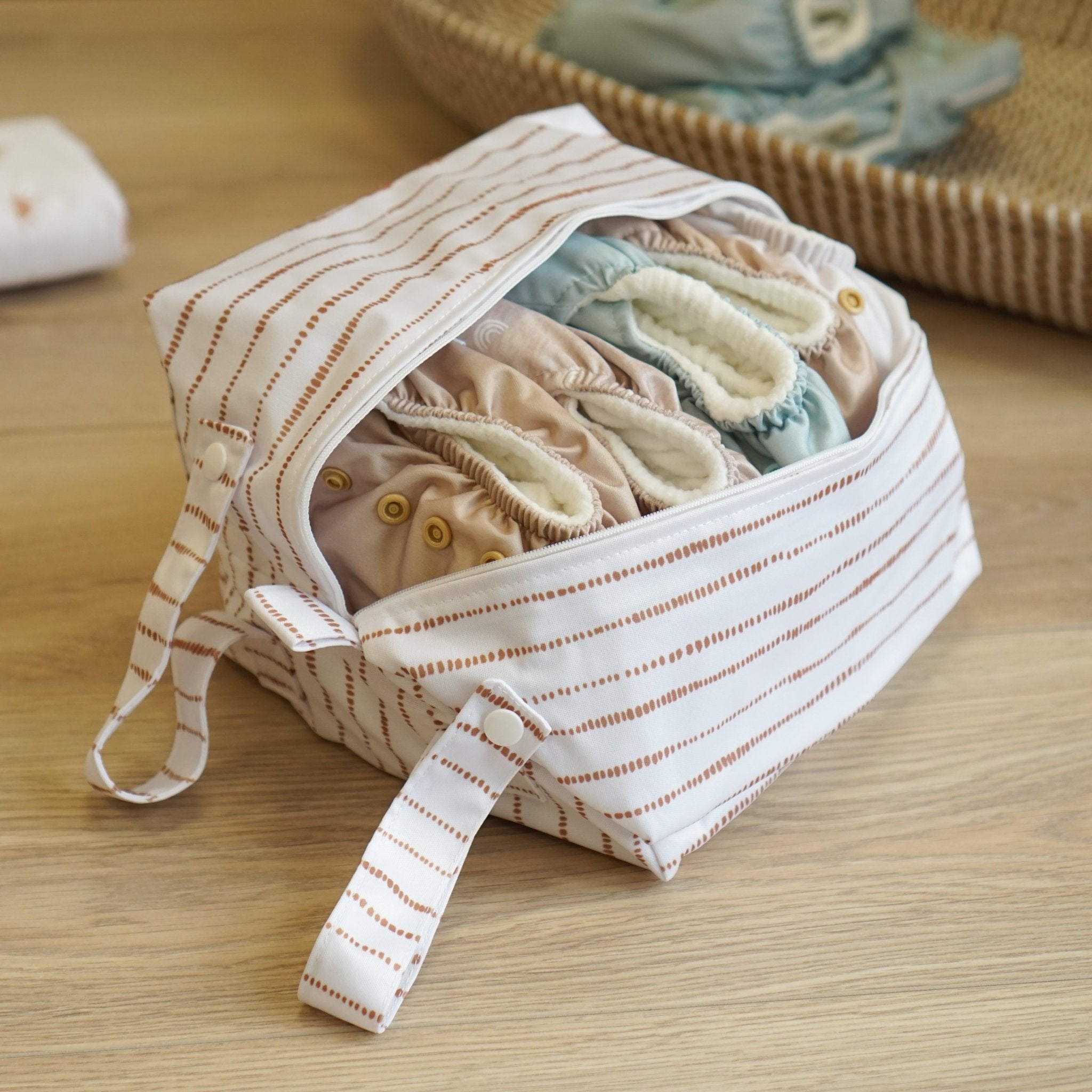 Cloth Nappy Pod - Dune White with Tan - Modern Cloth Nappies