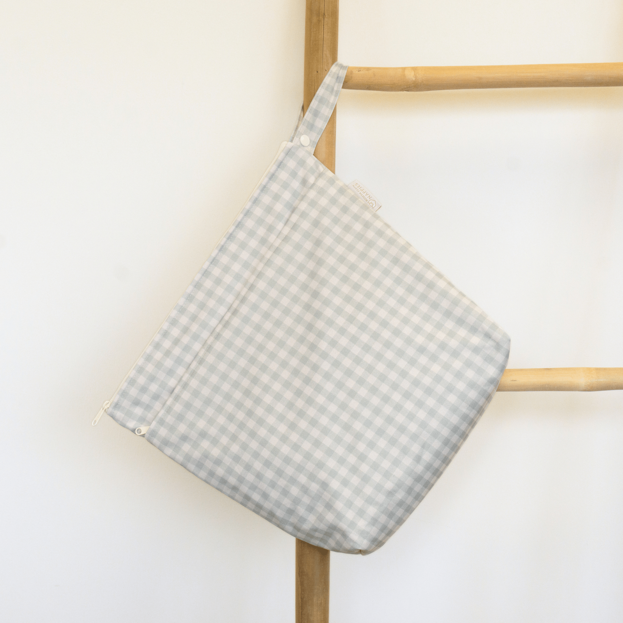 Grab & Go Nappy Wet Bags With Handle - Sage Gingham - Modern Cloth Nappies