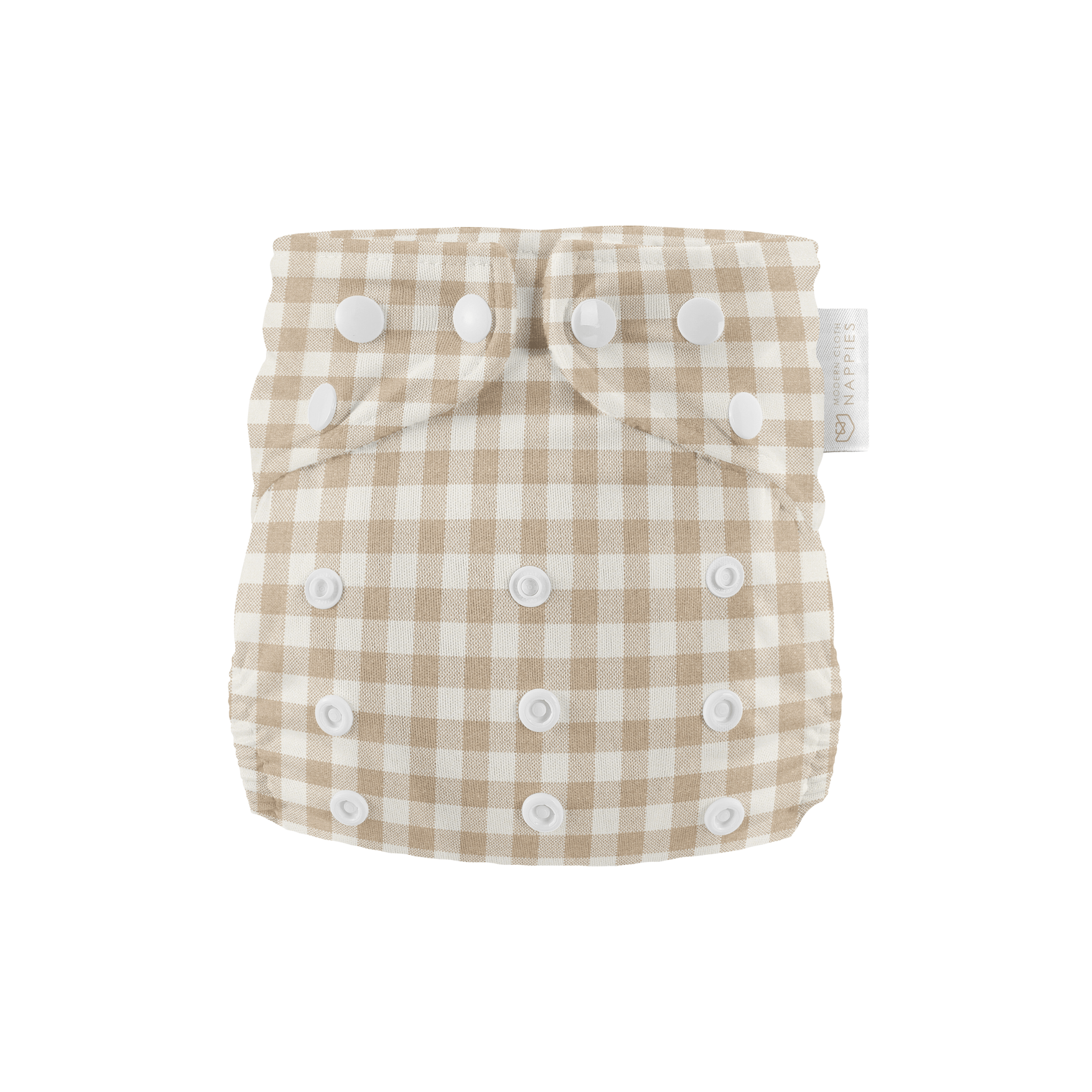 Newborn Reusable Cloth Nappy - Gingham Taupe - Modern Cloth Nappies