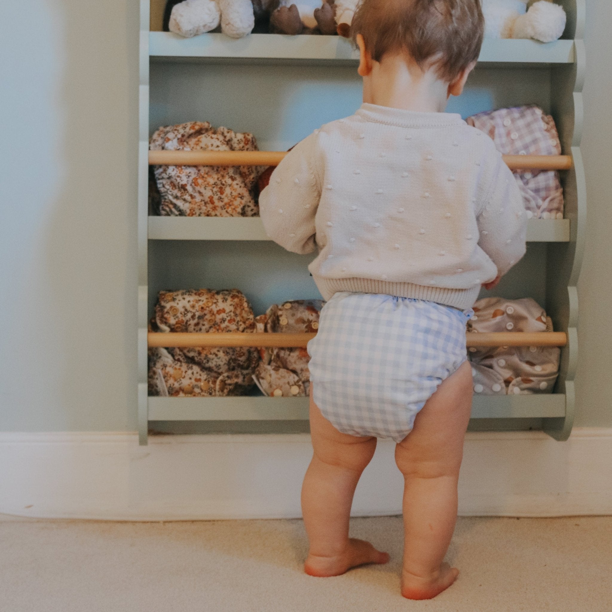 One Size All - In - One Reusable Cloth Nappy - Blue Gingham - Modern Cloth Nappies