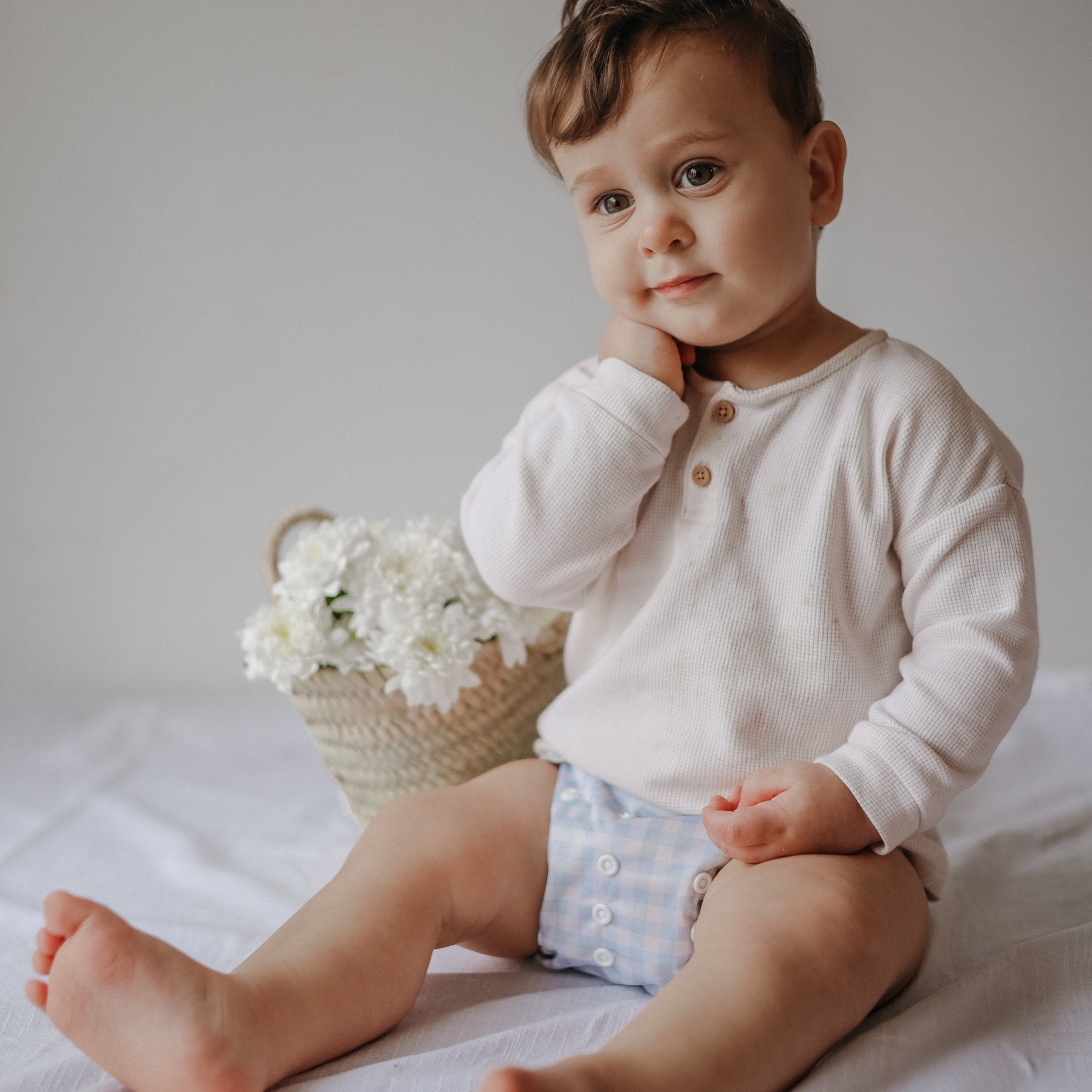 One Size All - In - One Reusable Cloth Nappy - Blue Gingham - Modern Cloth Nappies