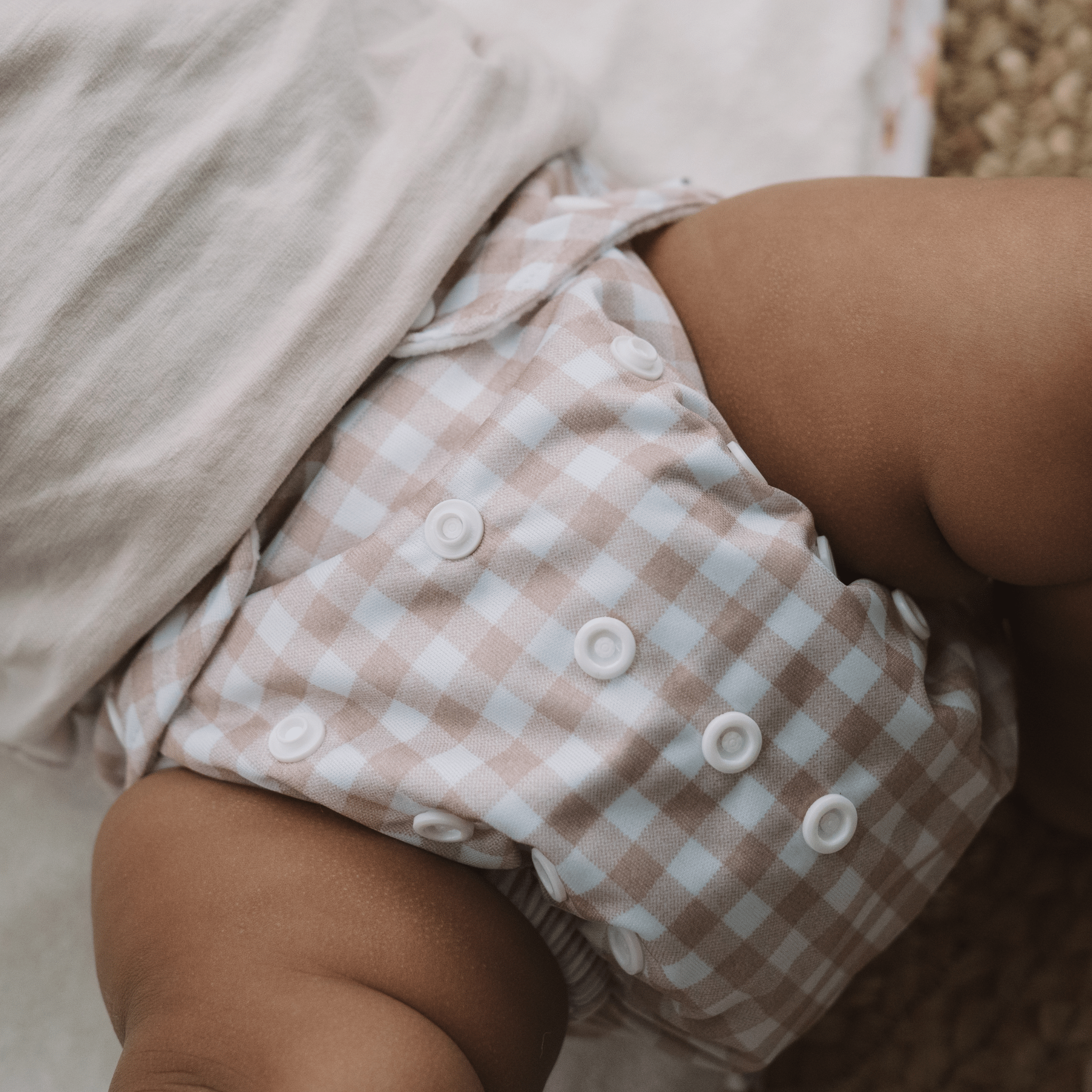 One Size All - In - One Reusable Cloth Nappy - Gingham Taupe - Modern Cloth Nappies
