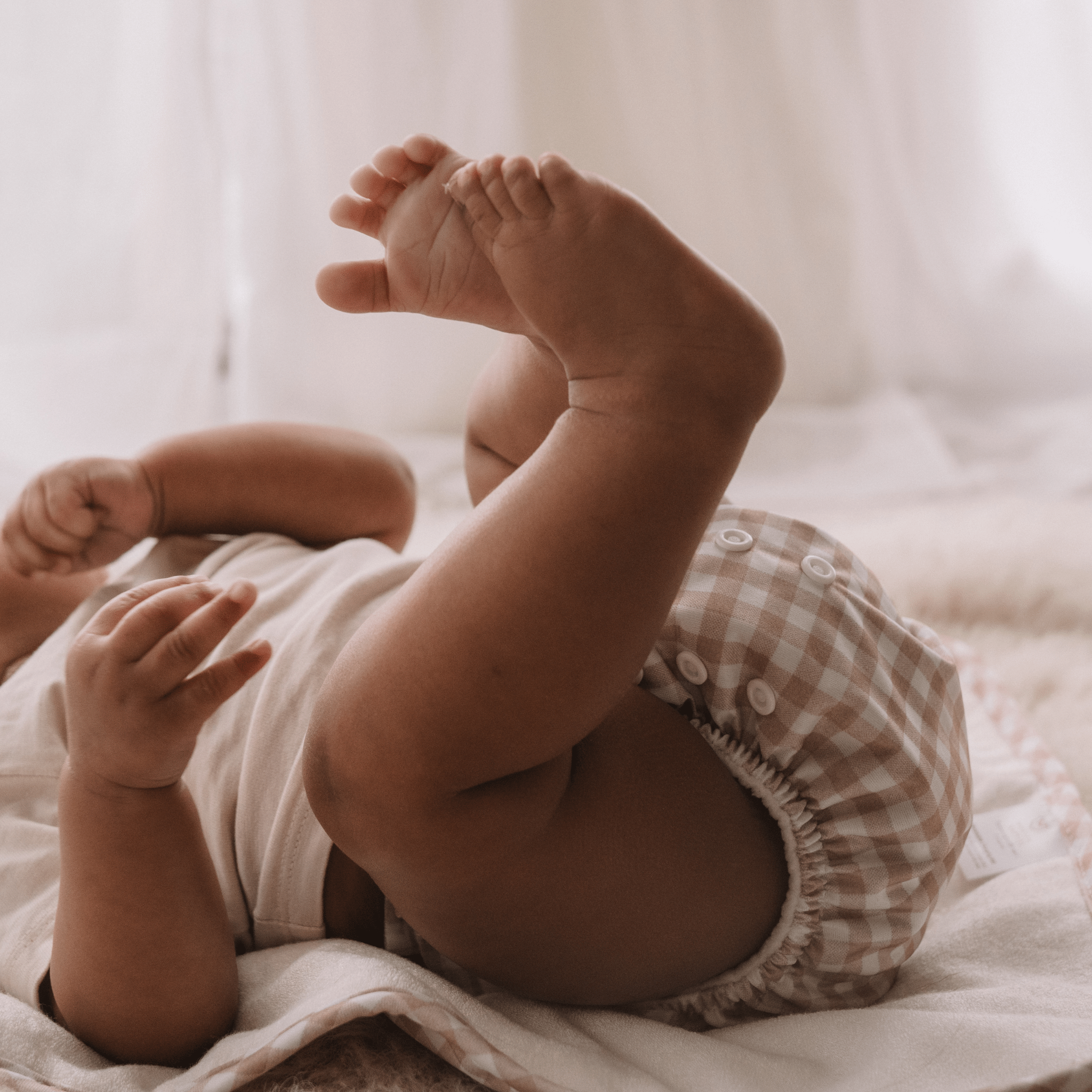 One Size All - In - One Reusable Cloth Nappy - Gingham Taupe - Modern Cloth Nappies