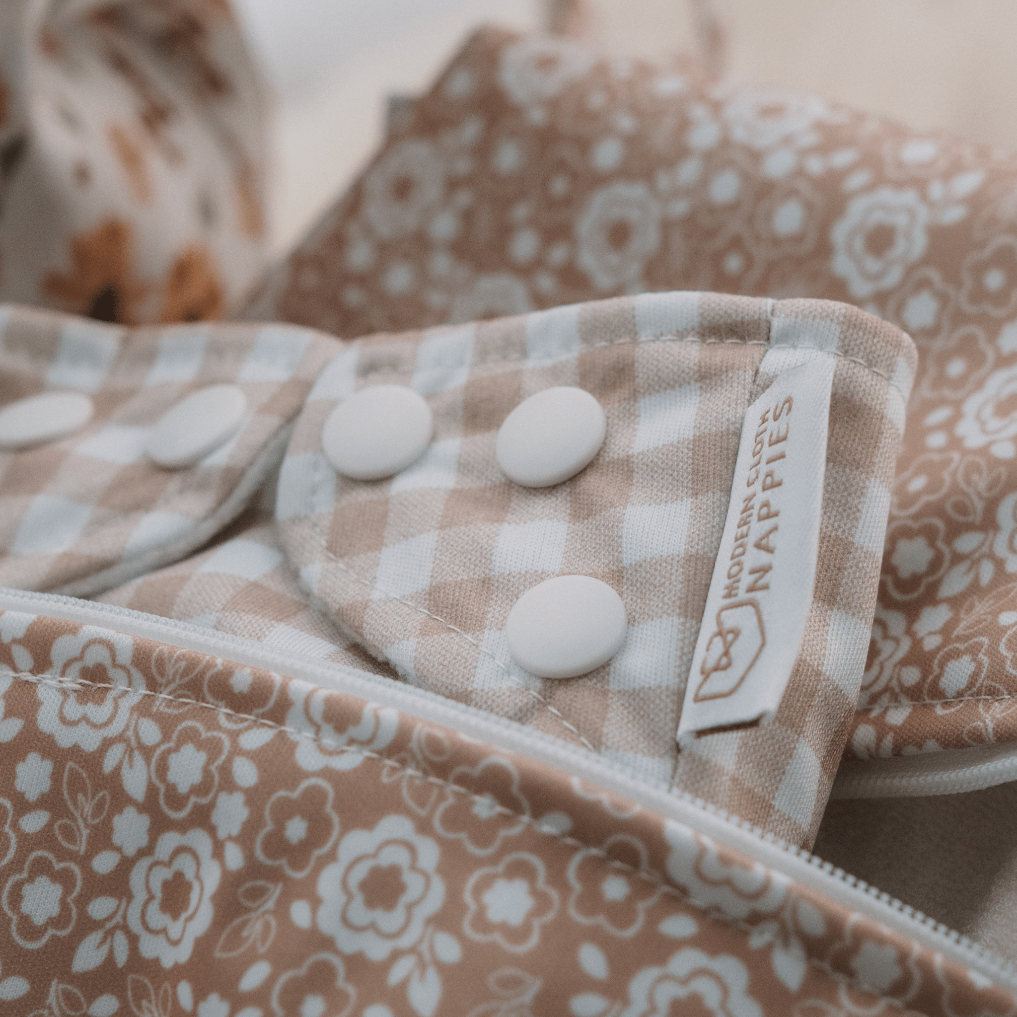 One Size All - In - One Reusable Cloth Nappy - Gingham Taupe - Modern Cloth Nappies