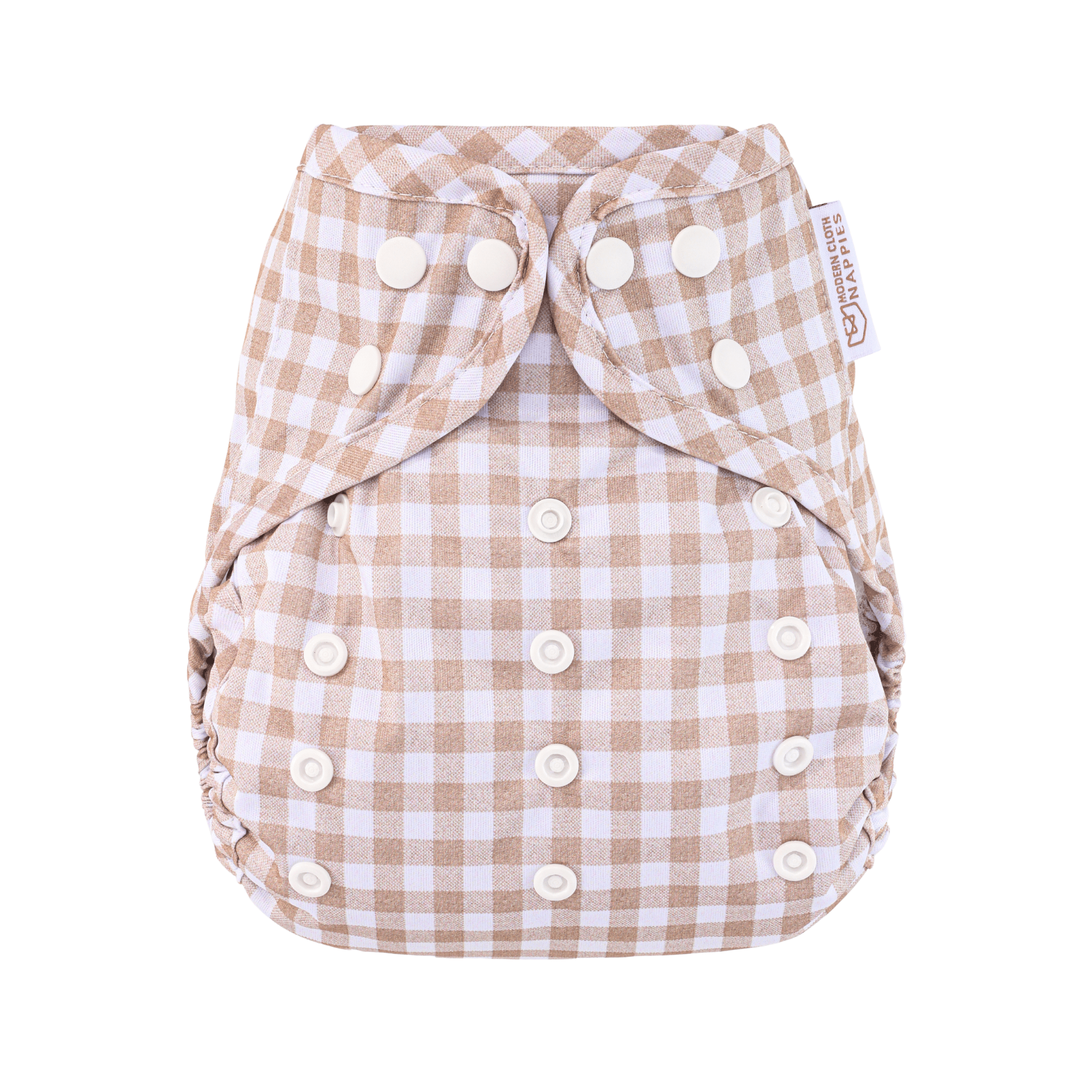 One Size Reusable Cloth Nappy Wrap - Gingham Taupe - Modern Cloth Nappies
