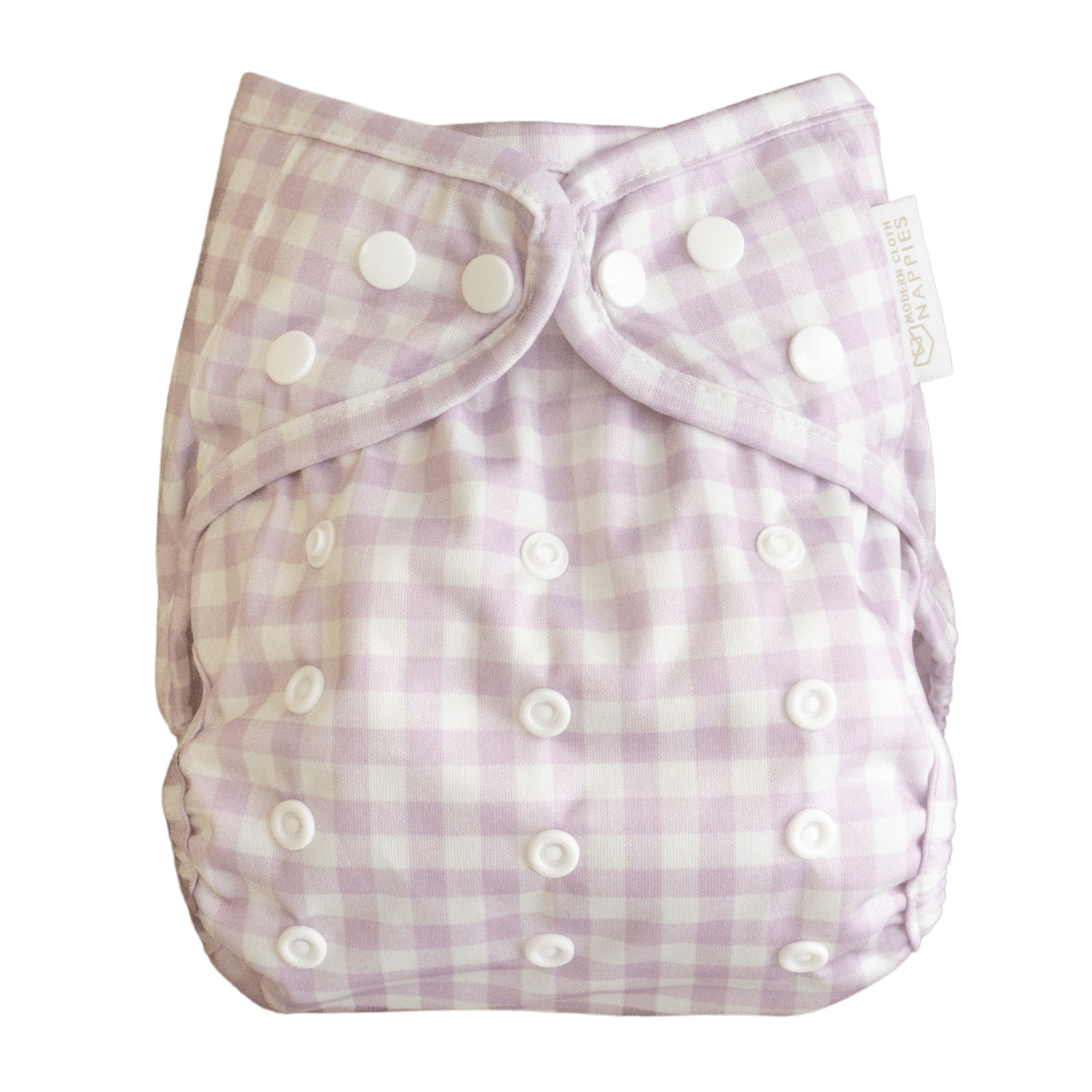 One Size Reusable Cloth Nappy Wrap - Lilac Gingham - Modern Cloth Nappies