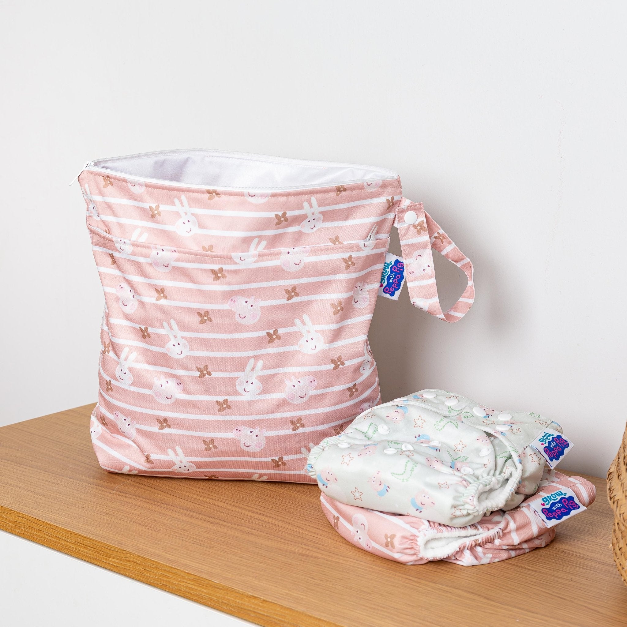 Peppa Pig Grab & Go Nappy Wet Bag - Blush Stripe - Modern Cloth Nappies