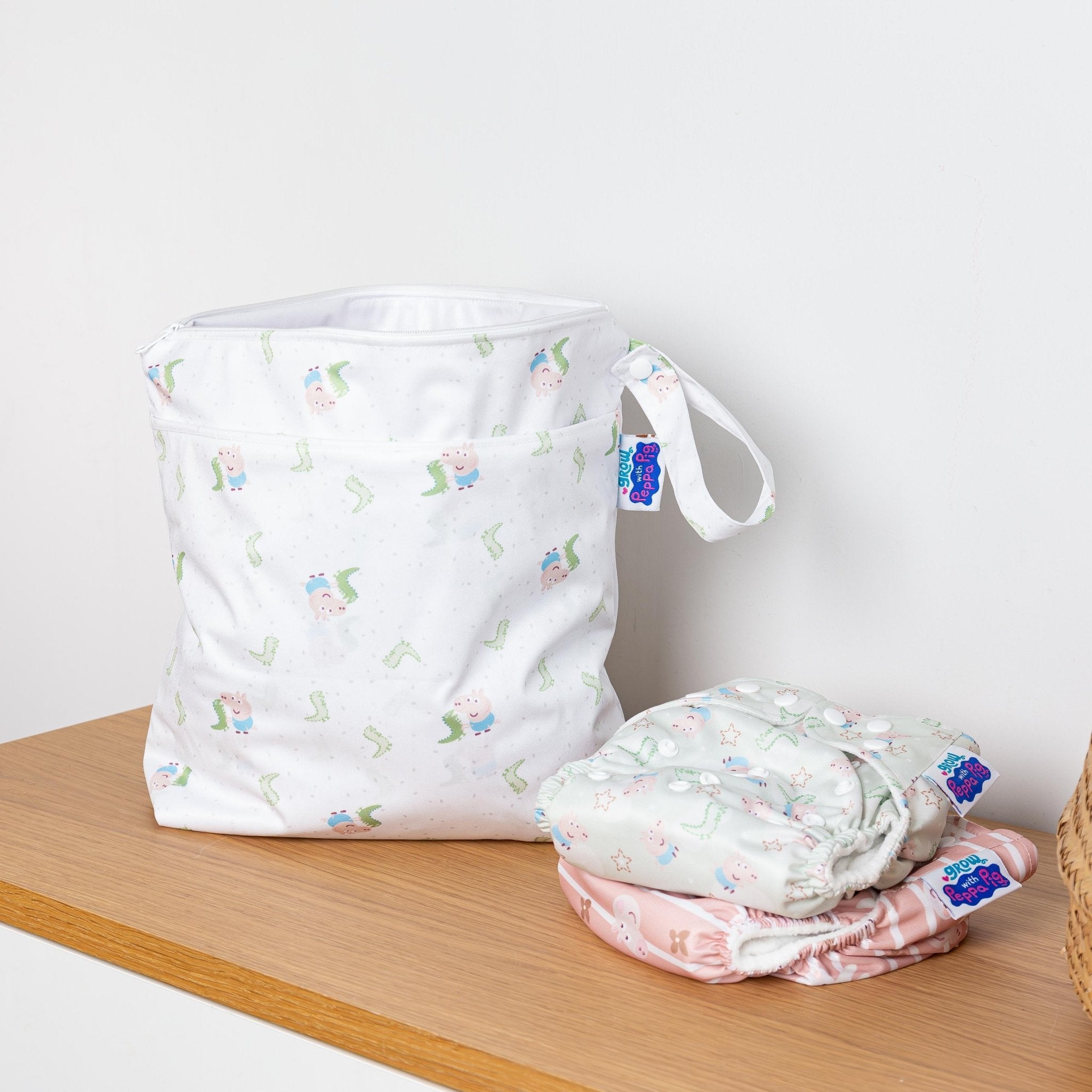 Peppa Pig Grab & Go Nappy Wet Bag - George & Mr.Dinosaur | White - Modern Cloth Nappies