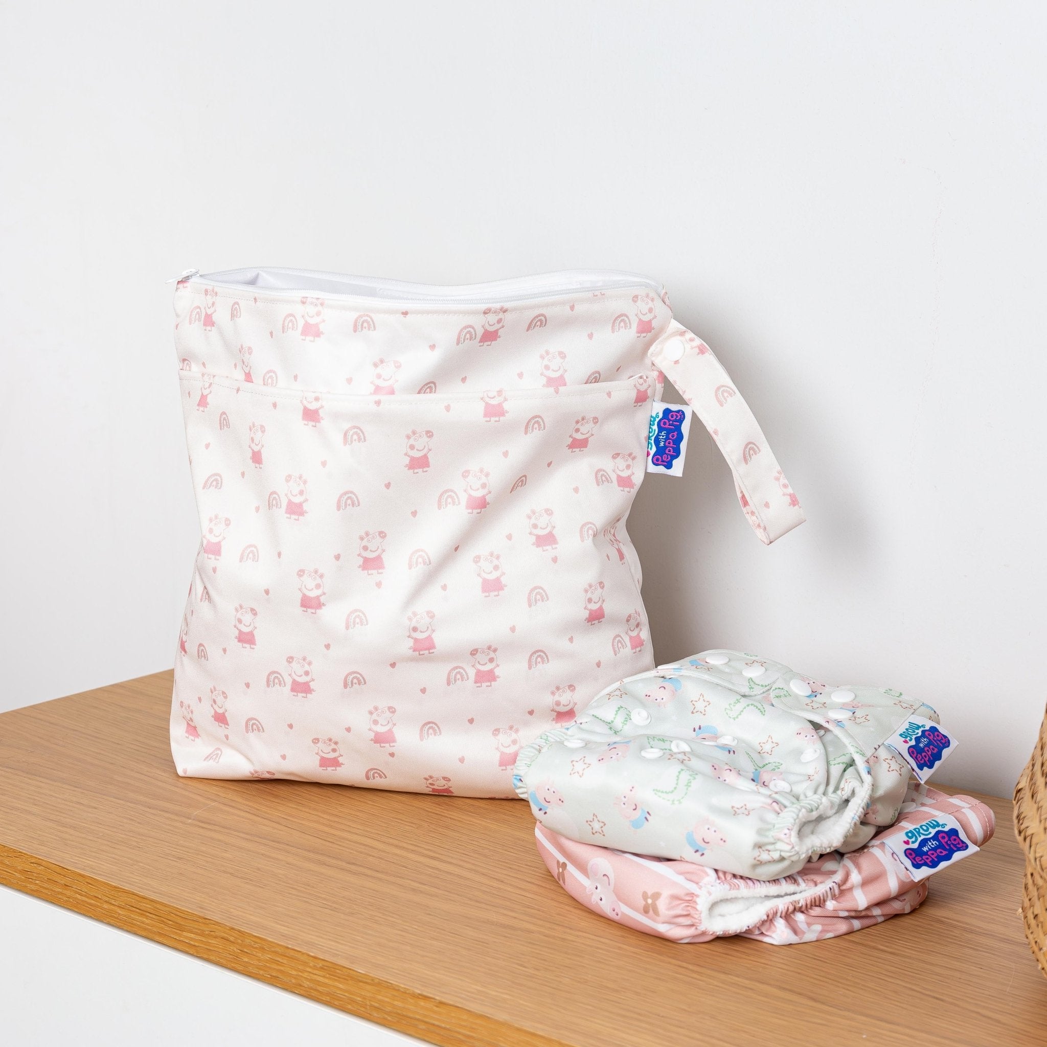 Peppa Pig Grab & Go Nappy Wet Bag - Pink Rainbows - Modern Cloth Nappies