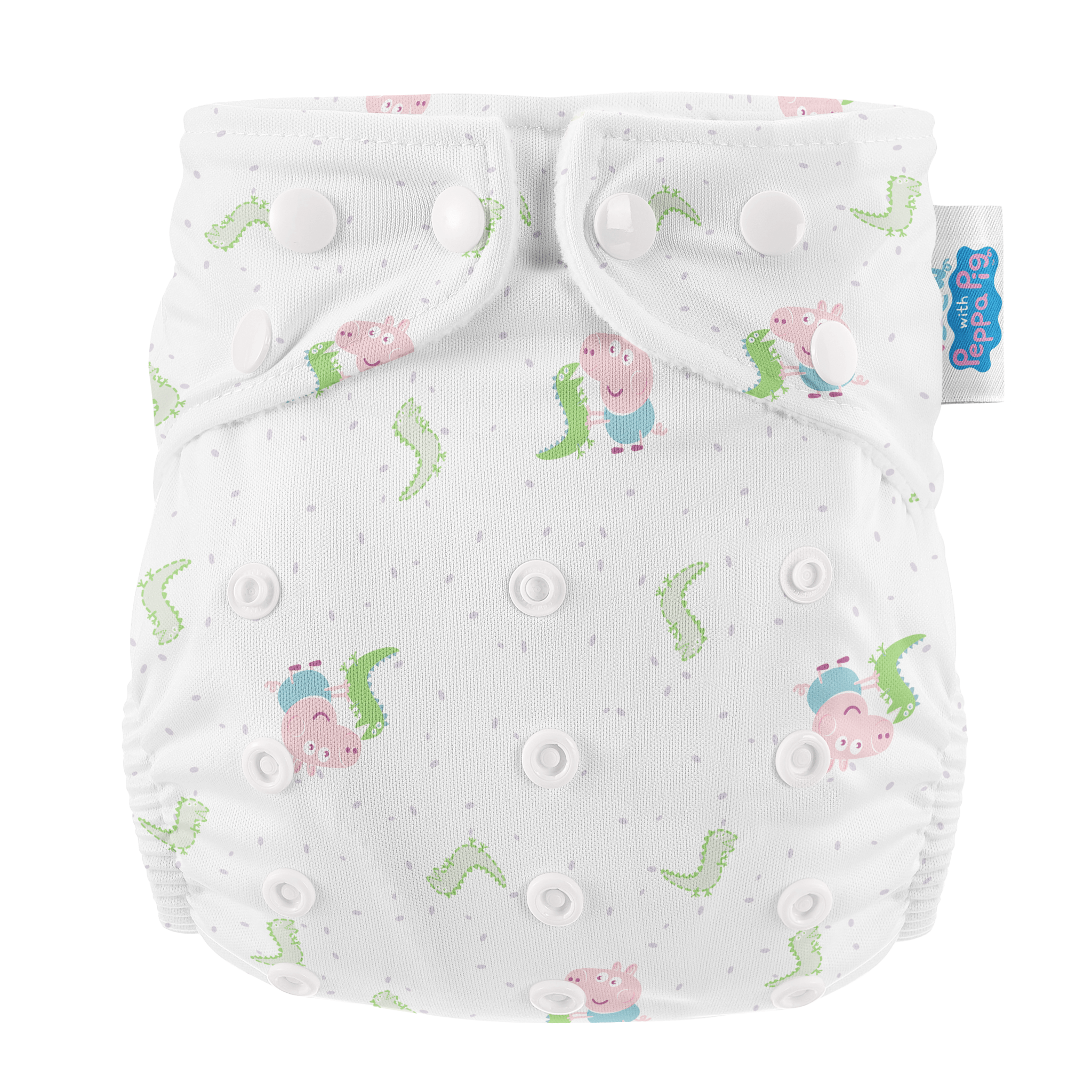 Peppa Pig One Size All - In - One Reusable Cloth Nappy - George & Mr.Dinosaur | White - Modern Cloth Nappies