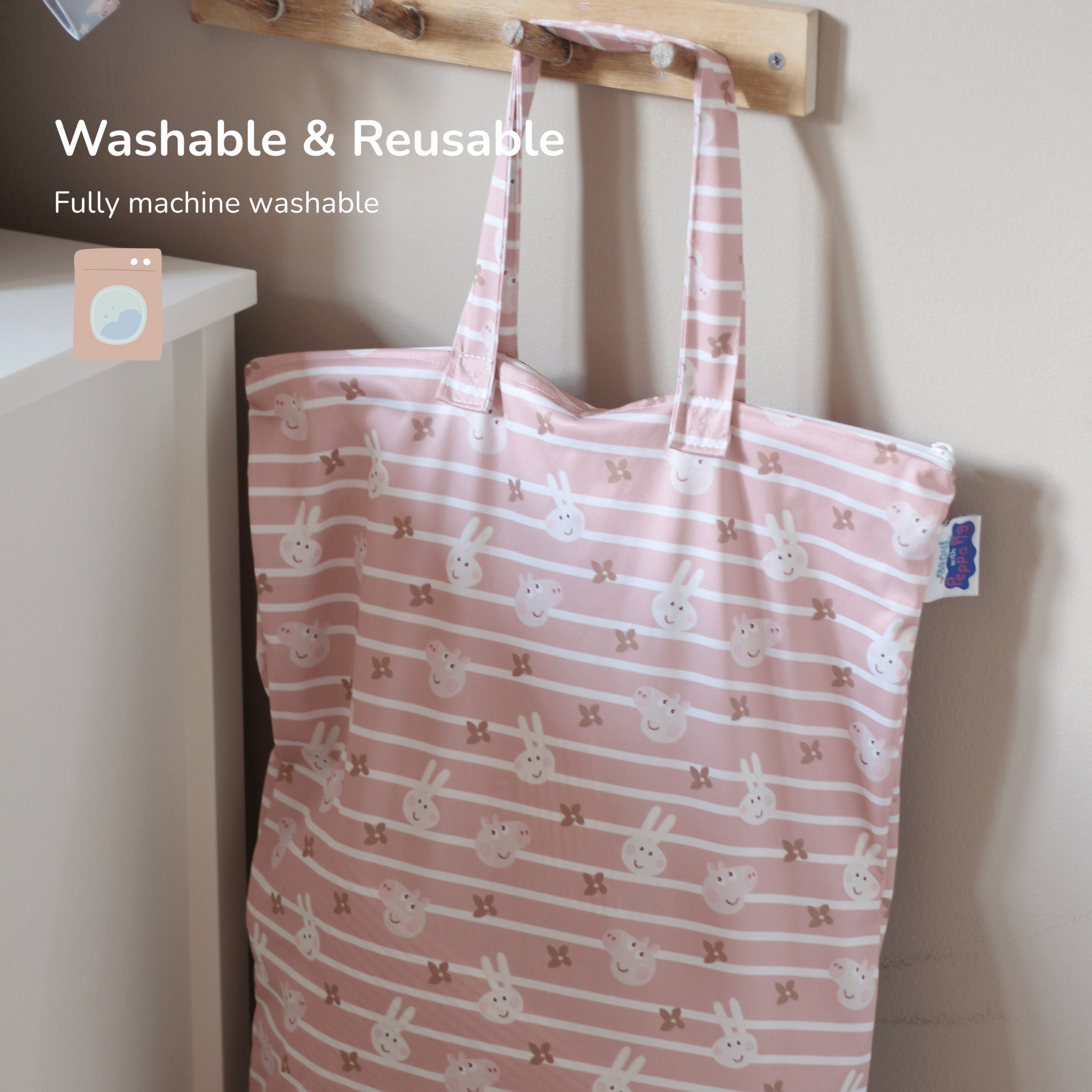 Peppa Pig XL Wet Bag Reusable Cloth Nappy Pail - Pink Rainbows - Modern Cloth Nappies