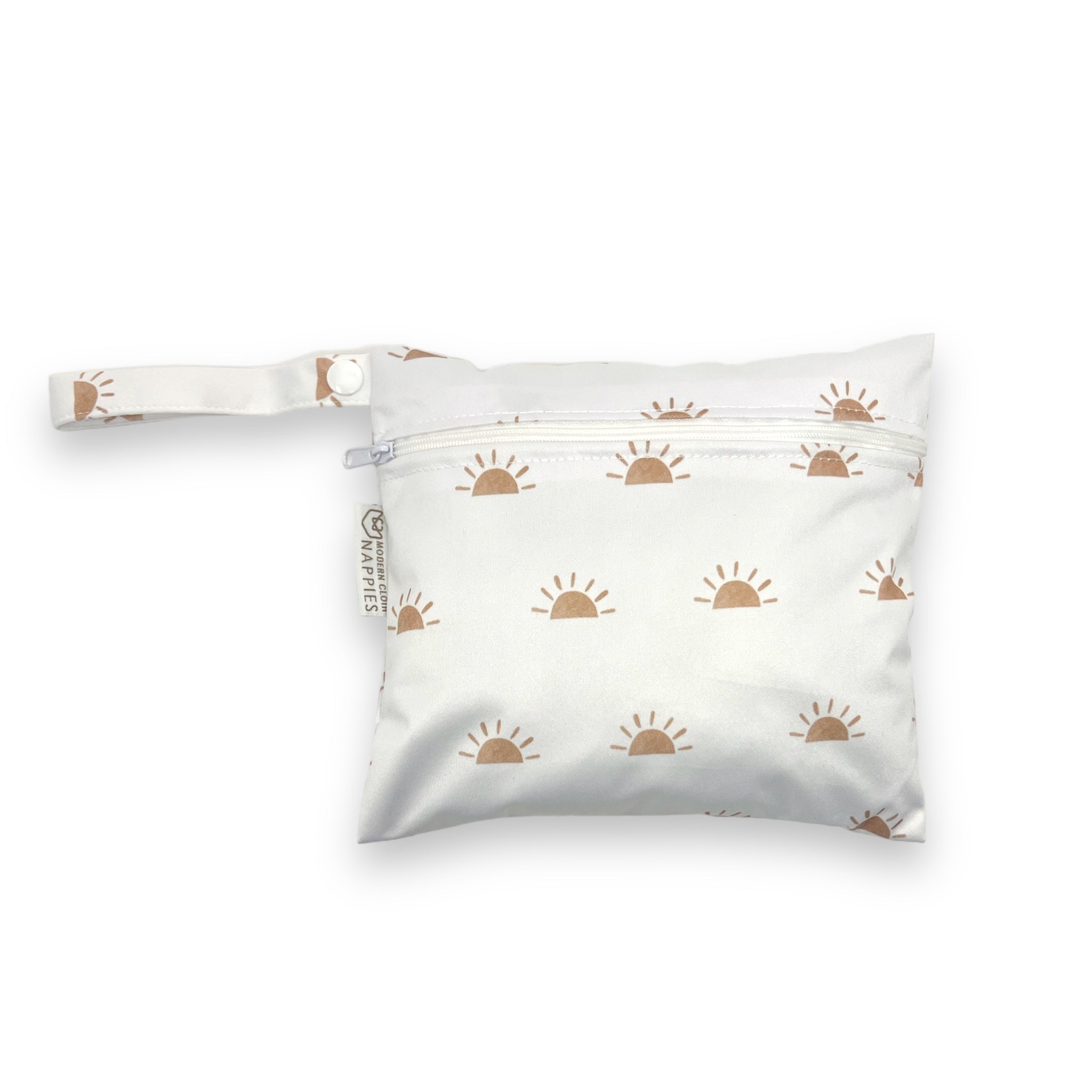 Reusable Mini Wet Bag - Sunnies - White with Camel - Modern Cloth Nappies