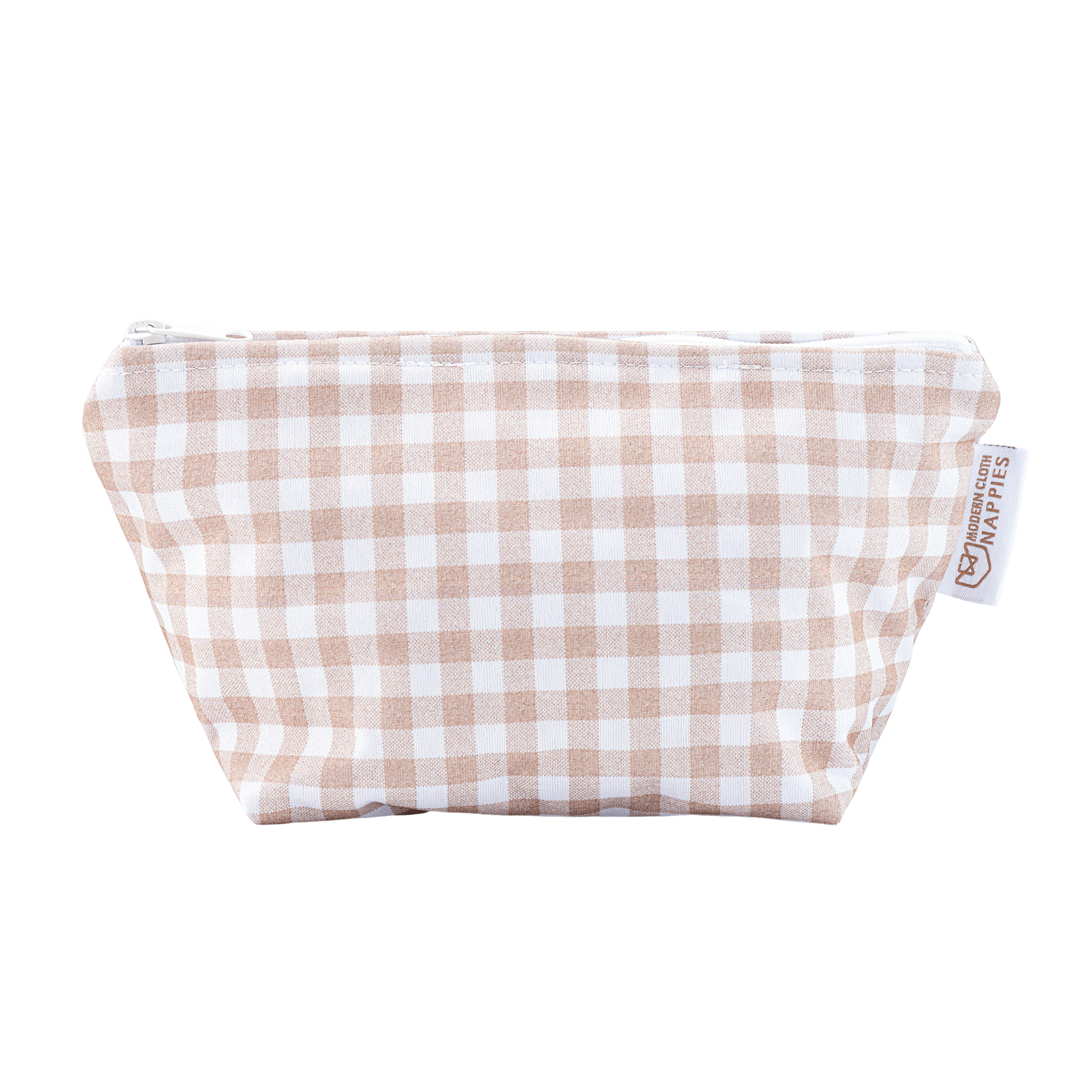 Small Reusable Cloth Wipe & Sanitary Bag - Gingham Taupe - Modern Cloth Nappies