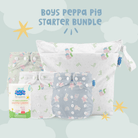 Boys Peppa Pig Reusable Nappies Bundle (3 Nappies, Medium Wet Bag) + 100 Nappy Liners - Modern Cloth Nappies