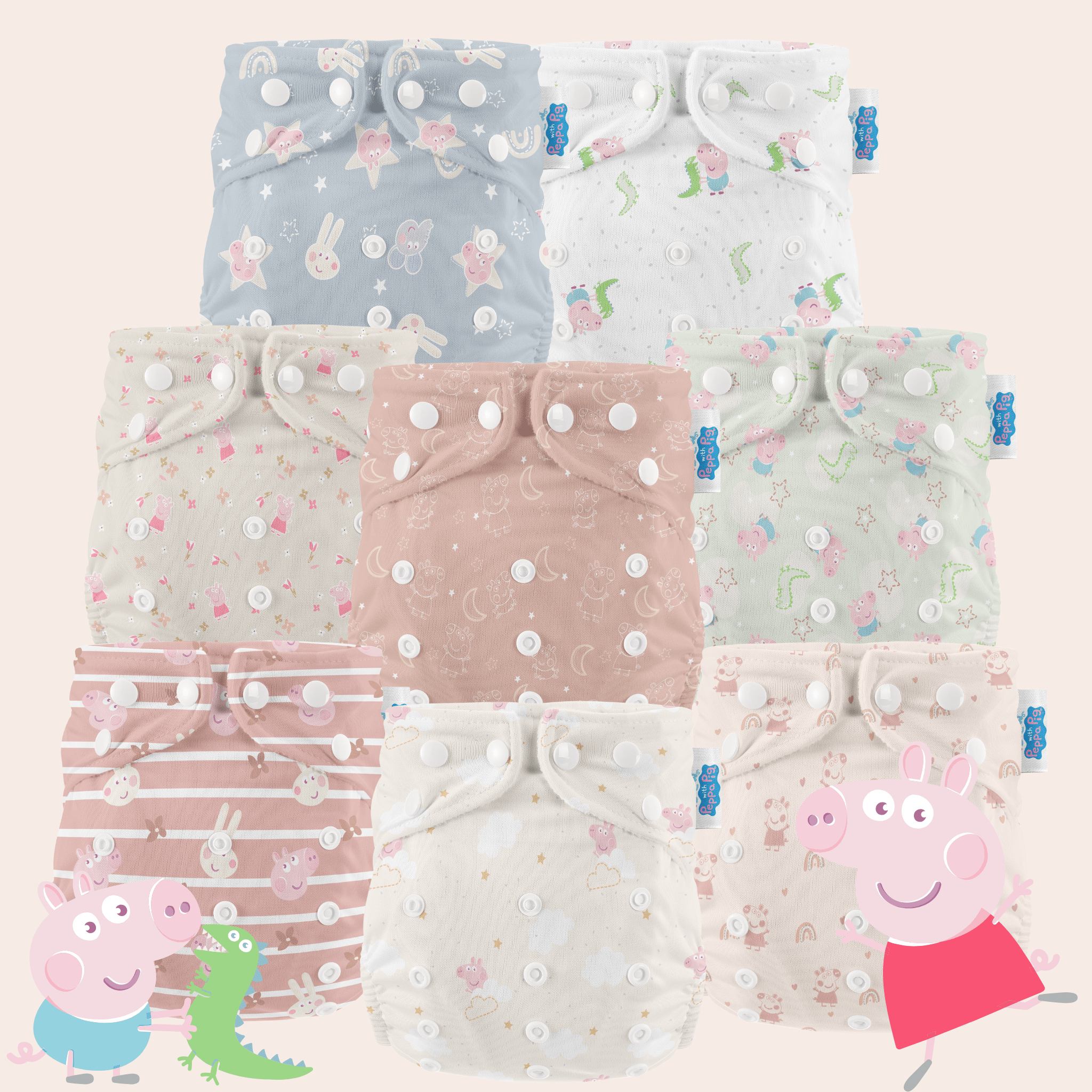 Peppa Pig Reusable Nappy Bundle - 8 x All - In - One Nappies Full Collection! - Modern Cloth Nappies